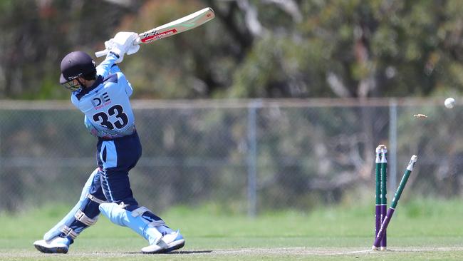 Hayden Checker bowled out by Hamwicks. Hamwicks v Newcastle City, SG Moore Cup round three at Kahibah Oval. Picture: Sue Graham