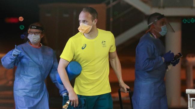 A member of the Australian Olympic team arrive in Darwin on Tuesday. Picture: Glenn Campbell