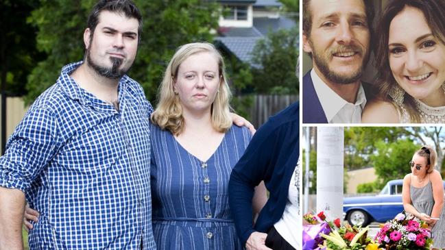 Joe and Laura Dul want justice and juveniles to be kept accountable; Alexandra Hills couple Katie Leadbetter and Matt Field; floral tributes to the pair at Alexandra Hills.