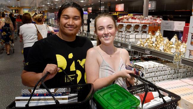 Aldi opening at Willows. Aivan Bayaua and Isobel Collins. Picture: Evan Morgan