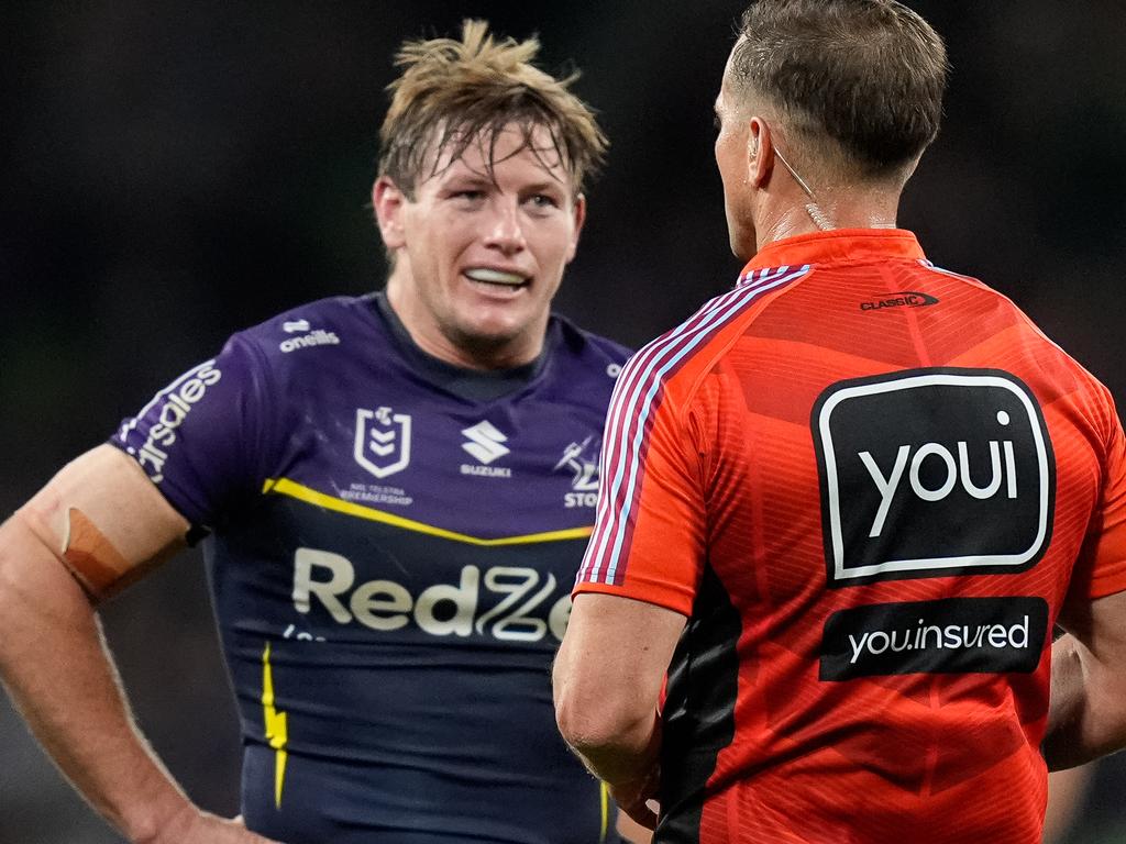 Melbourne Storm hooker Harry Grant was controversially sent to the sin bin by referee Grant Atkins over the weekend. Picture: NRL Images