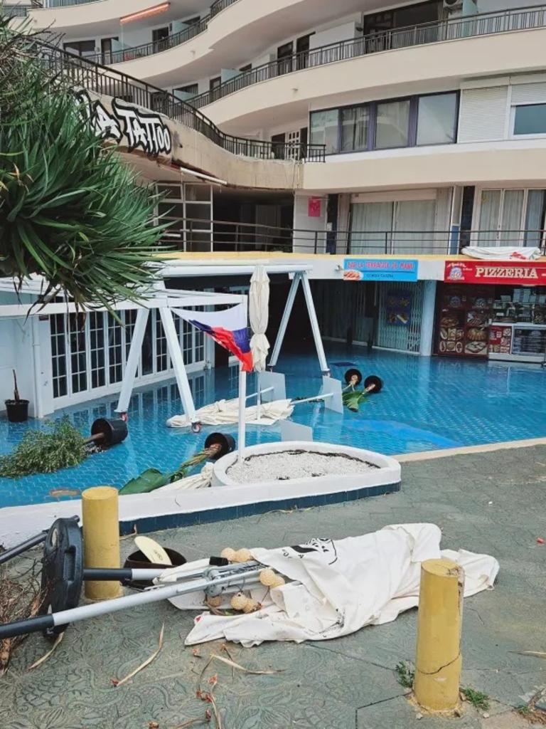 Local shops have been flooded after the island was hit by torrential rain. Picture: playadepalmamallorca/Facebook