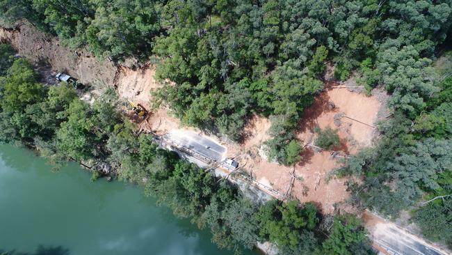 Working to open Waterfall Way again. It's a challenging task with narrow road space to operate machinery and the potential for new land slips and falling trees.