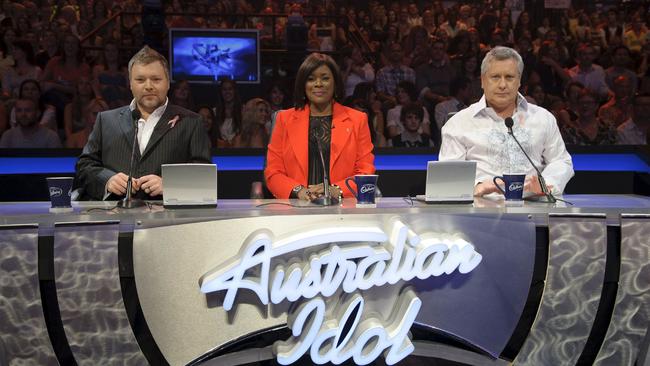 Kyle Sandilands, Marcia Hines and Ian ‘Dicko’ Dickson on the Australian Idol set.