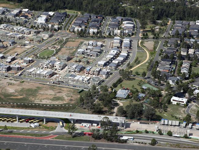 Aerial photos of the North West Metro Rail Linkbeing built at Kellyville. Picture: Jonathan Ng