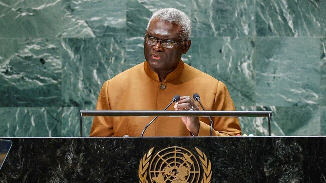 Solomon Islands prime minister Manasseh Sogavare praised China’s assistance in a speech at the UN general assembly last week. Picture: Reuters