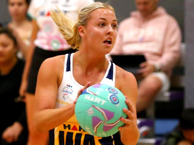 Sapphire Series netball Round 1 - Sunshine Coast Thunder Vs Tigers (black) = Thunder wing attack Bailey Grigg Nathan Saturday 22nd April 2023 Picture David Clark