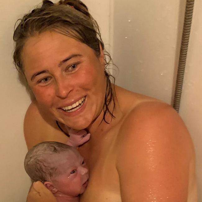 Laura Wilson with her son Angus. Laura had to give birth to Angus in her shower at home as she wasn't able to reach a hospital in time.