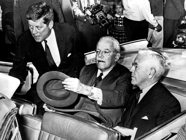 Retiring director of the CIA Allen Dulles (centre) with US President John F Kennedy and Dulles’ CIA replacement John A. McCone in Washington, DC. in early 1960s. Picture: AP