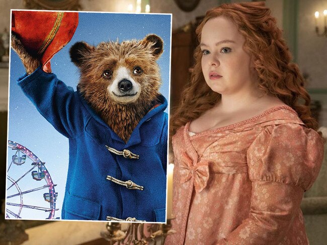 Nicola Coughlan as Penelope Featherington in Bridgerton, right, and Paddington, who needs no introduction, left. Pictures: Supplied