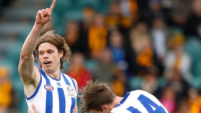 Josh Schache stacks up well against North Melbourne goal machine Ben Brown — across their first 27 games. Picture: Getty Images