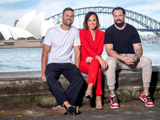 New Triple M breakfast team Beau Ryan, Natarsha Belling and Aaron Woods.