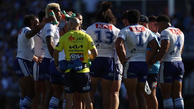 Extra drinks breaks were required at a game earlier in the year, but the NRL isn’t worried about having to implement the extreme heat policy on grand final day. Picture: Mark Metcalfe/Getty Images