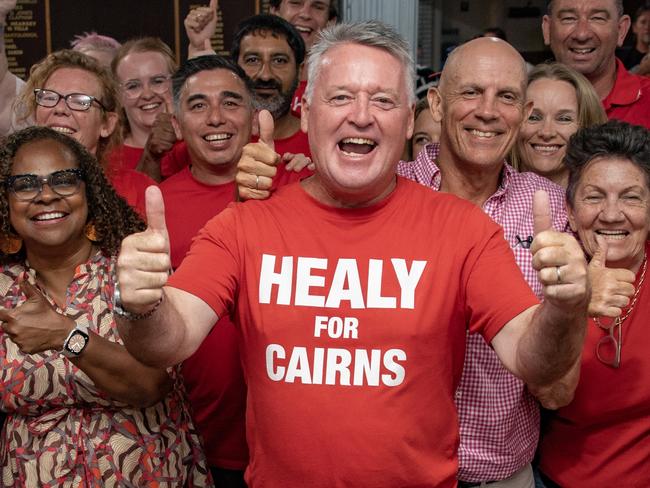 QLDVOTES24 Labour Party Member for Cairns and Tourism Minister the 2024 State Election  Michael Healy  celebrates with supporters including other winner  Cynthia Lui  (left of Michael at his election party at the West Cairns Bowls Club in Cairns  Queensland. Picture: Brian Cassey - ÃÂ©pic by Brian CasseyImages by Brian Cassey