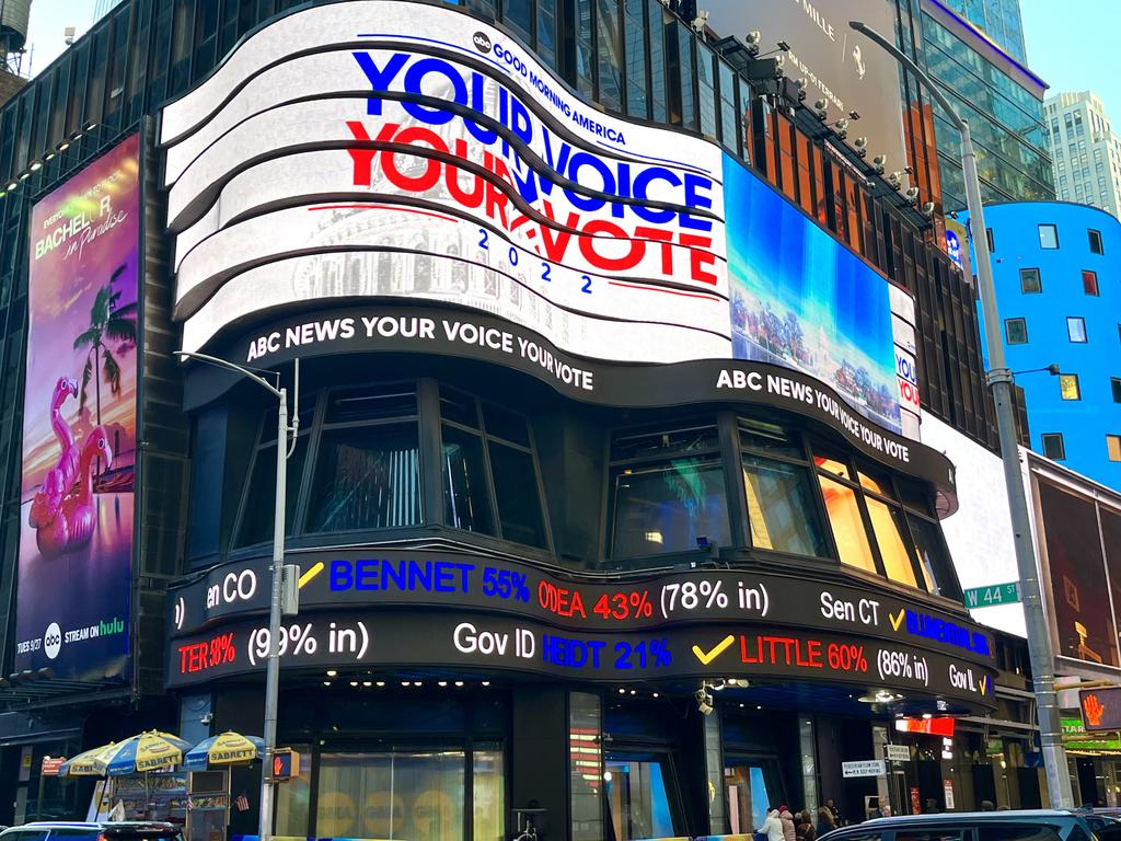 The results, such as here in Times Square in the heart of New York, are still coming in.