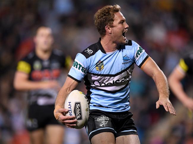 Matt Moylan had a big game for the Sharks against his old club the Penrith Panthers. Picture: Getty Images