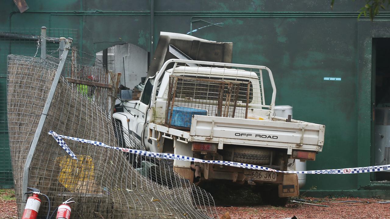 The scene at the small Tablelands community of Ravenshoe, where driver Brian Scutt lost control of his ute and crashed into the cafe. A gas bottle exploded on impact, and burnt up to 20 people in the cafe. PICTURE: BRENDAN RADKE.