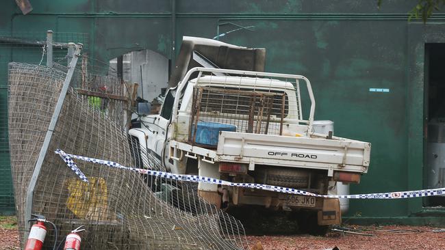 The scene at the small Tablelands community of Ravenshoe, where driver Brian Scutt lost control of his ute and crashed into the cafe. A gas bottle exploded on impact, and burnt up to 20 people in the cafe. PICTURE: BRENDAN RADKE.