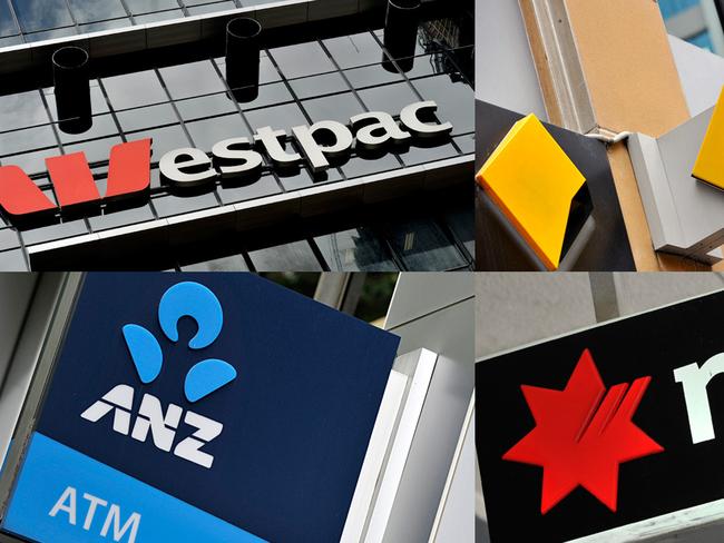 **RETRANSMISSION OF IMAGE ID 20151027001192752040 RESIZED** A composite image of signage of Australia's 'big four' banks ANZ, Westpac, the Commonwealth Bank (CBA) and the National Australia Bank (NAB) signage in Sydney, Friday, Oct. 23, 2015. (AAP Image/Joel Carrett) NO ARCHIVING