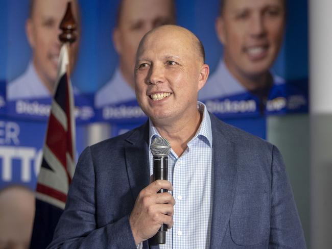 Peter Dutton - who was tipped to potentially be one of the biggest Coalition scalps of the election - praised Mr Morrison’s “amazing leadership” as he claimed victory. Picture: AAP