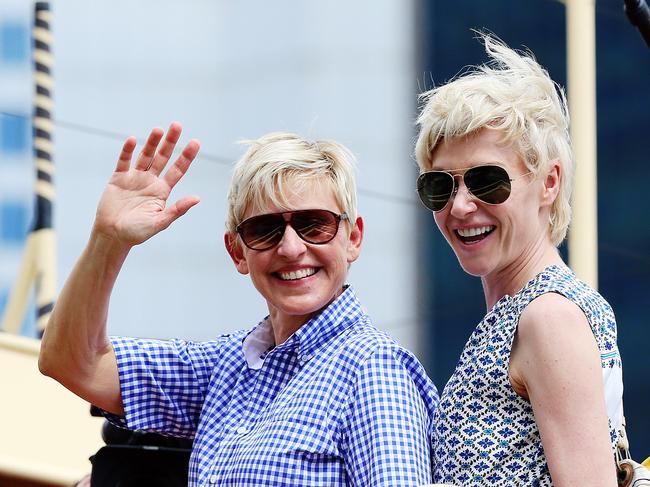 Ellen DeGeneres and Portia de Rossi pictured in Sydney as part of her TV show tour of Australia in 2013. Picture: Supplied