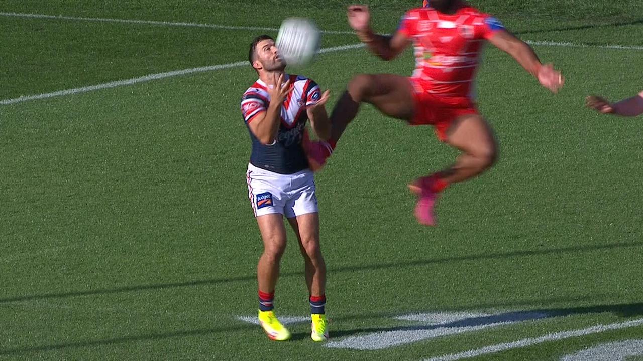 Mikaele Ravalawa's bizarre kick on James Tedesco.