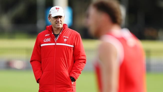 Swans coach John Longmire looks over training. Picture: AAP