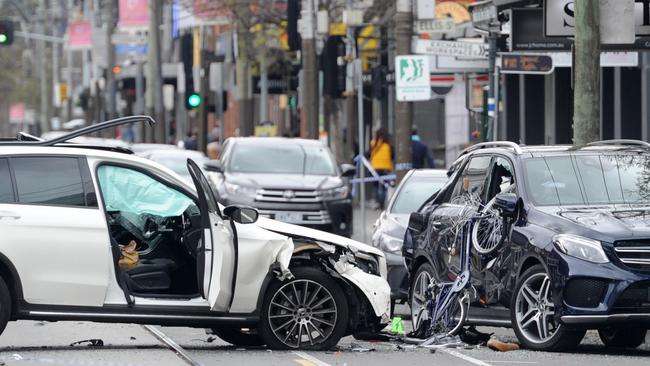 Police say two vacant parked cars were also struck during the incident. Picture: Andrew Henshaw