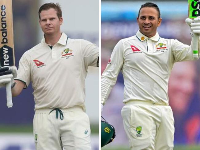 Steve Smith and Usman Khawaja both hit tons on day one. Photos: Getty Images/AFP