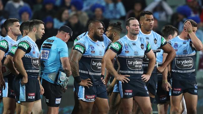 Dejected NSW players at Adelaide Oval. Picture: Brett Costello