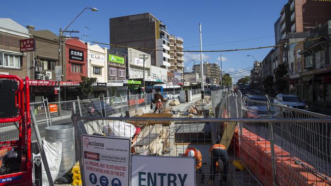 Work along the light rail on Anzac Pde between Kensington and Kingsford in February. Picture: Dylan Robinson