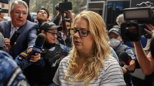 Cassie Sainsbury arrives at a Bogota Court in Colombia. Picture: Ivan Valencia