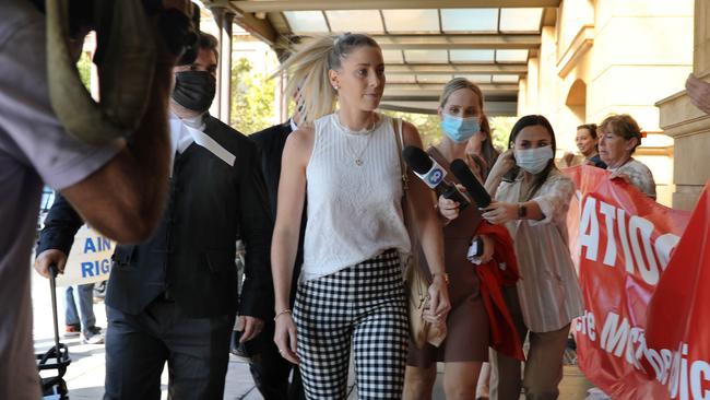 Deni Varnhagen arrives at the Supreme Court for day three of her vaccination mandate challenge. Picture Dean Martin