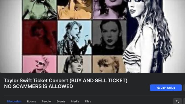 Facebook has tons of buy and sell groups for Taylor Swift tickets. This one has 42,000 members. Picture: Getty Images.