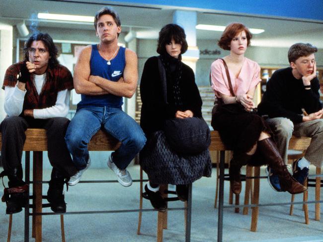 The Breakfast Club cast (from left to right): Nelson, Emilio Estevez, Ally Sheedy, Molly Ringwald and Anthony Michael Hall. Picture: Universal Pictures/Courtesy Everett Collection