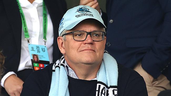 Australian Prime Minister Scott Morrison attending the NRL match between the Cronulla Sharks and Penrith Panthers at Kogarah Oval. Picture. Phil Hillyard