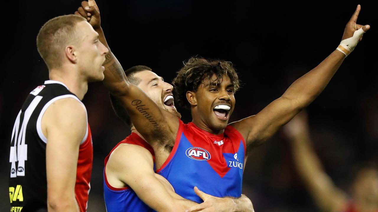 Pickett celebrating one of his goals against St Kilda. Picture: Michael Willson/AFL Photos via Getty Images