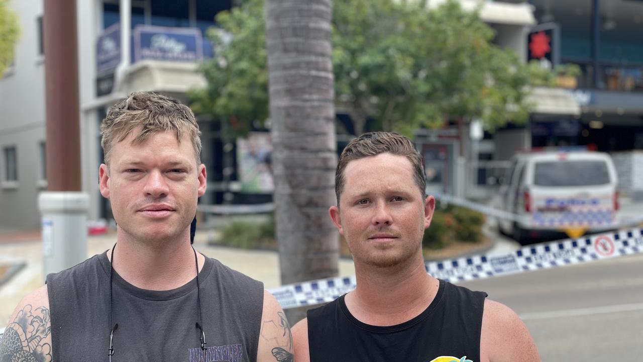 Budd Norris and Kade Luck who were nearby when police shot a 24-year-old man after he charged at officers armed with a knife. Picture: Janessa Ekert