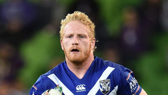 James Graham of the Bulldogs is seen in action during the round 6 NRL match between the Melbourne Storm and Canterbury-Bankstown Bulldogs at AAMI Park in Melbourne, Monday, April 11, 2016. (AAP Image/Julian Smith) NO ARCHIVING, EDITORIAL USE ONLY