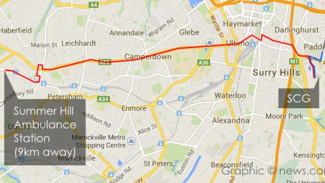 Phillip Hughes ambulance came from Summer Hill, despite nearest station being located at Paddington.