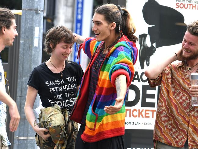 Emma Dorge with fellow activists outside court. Picture: John Gass/AAP