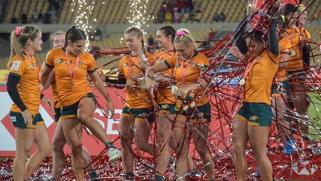 The Aussie women celebrated yet another series victory. Picture: Cristina Quicler / AFP