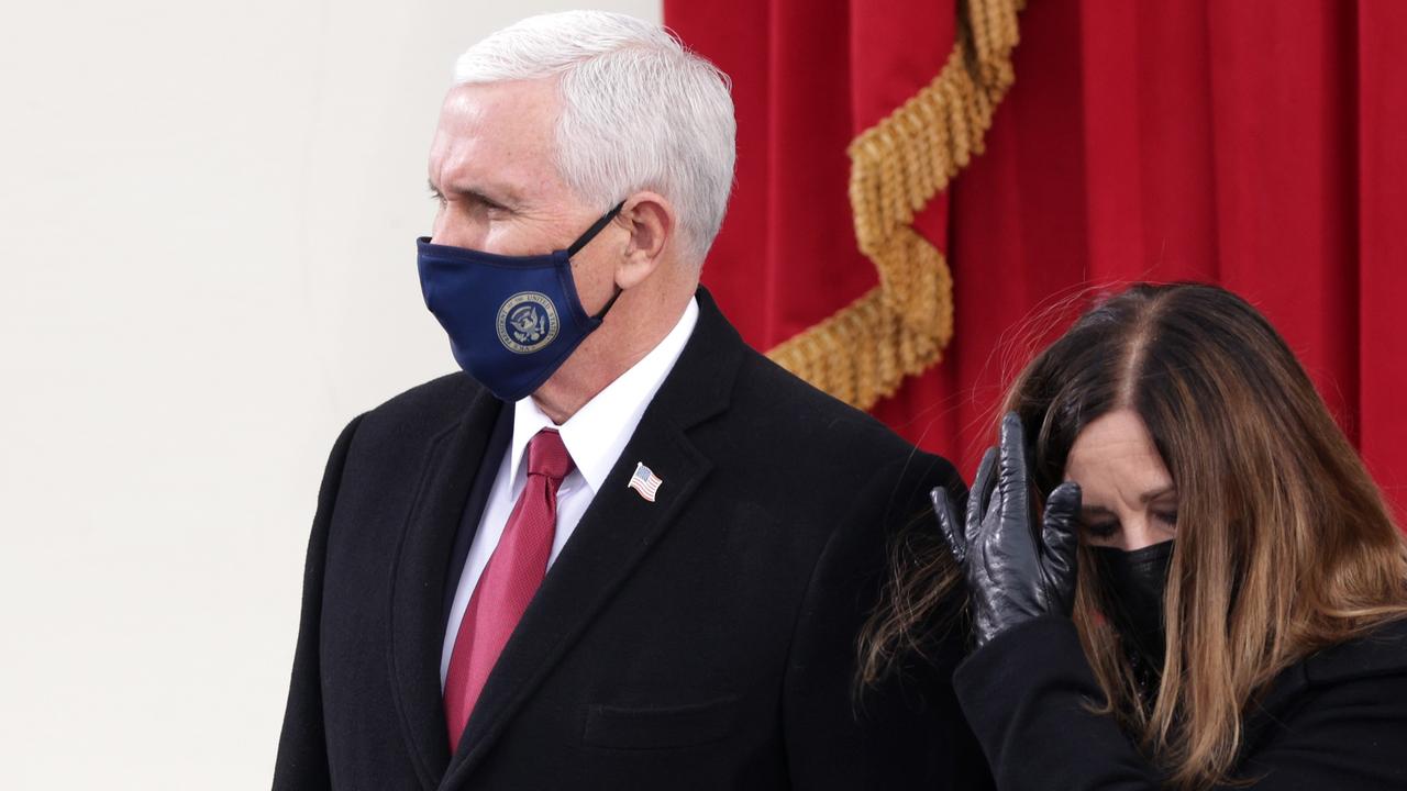 Vice President Mike Pence and Karen Pence arrive at Joe Biden’s inauguration. Picture: Getty Images