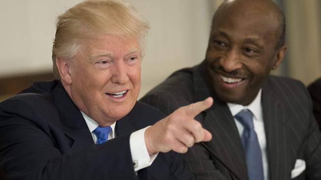 Donald Trump blasted Merck’s Kenneth Frazier after the African-American pharmaceutical executive resigned from a White House advisory council, citing the US President’s controversial response to a violent white supremacist rally. Picture: Saul Loeb/AFP