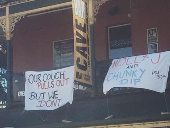 The Brass Monkey Hotel has apologised for the offensive banners. Picture: Facebook/Sam Lara