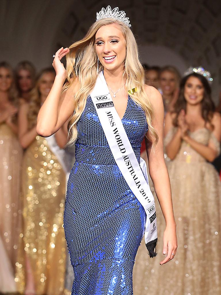 Miss World Australia Sarah Marschke at the crowning at Palazzo Versace, Gold Coast. Picture: Richard Gosling/AAP