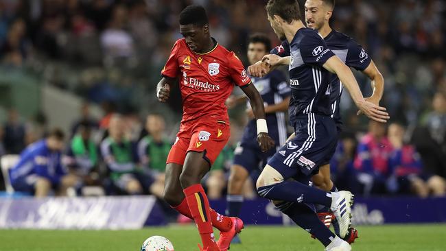 Adelaide United’s 16-year-old Mohamed Toure in action against Melbourne Victory at Marvel Stadium on February 29, 2020. (Photo by Graham Denholm/Getty Images)