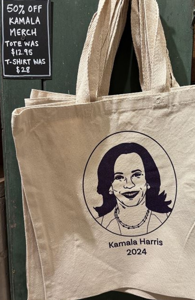 Kamala Harris merchandise is now half price. Picture: Benedict Brook.