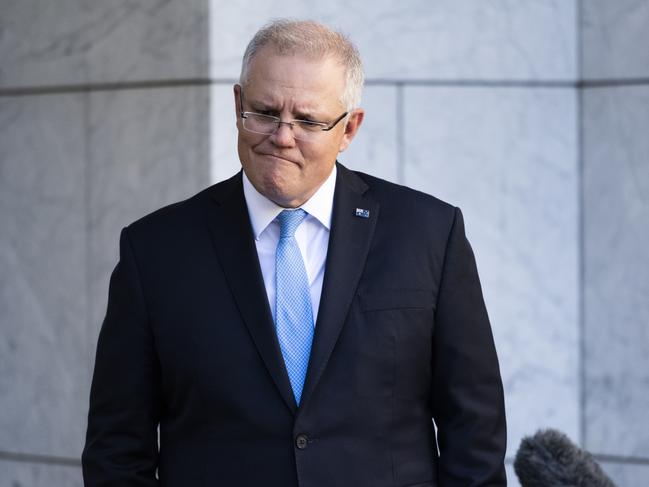 CANBERRA, AUSTRALIA - MAY 15: Australian Prime Minister Scott Morrison speaks during a press conference following a National Cabinet meeting on on May 15, 2020 in Canberra, Australia. Scott Morrison announced a $48 million commitment to the national mental health plan.  (Photo by Rohan Thomson/Getty Images)