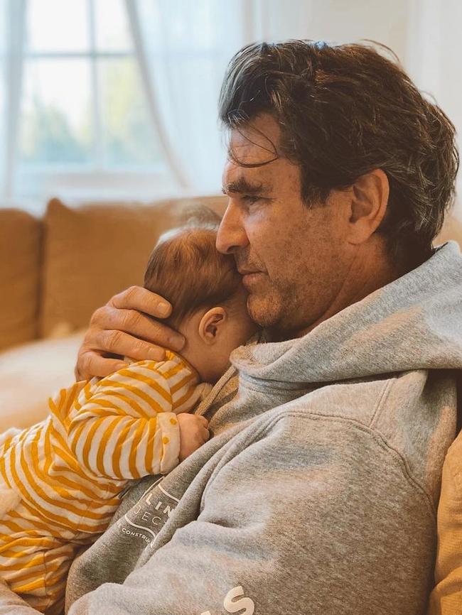 Pete Murray with his baby daughter Sahara at home in Byron Bay.